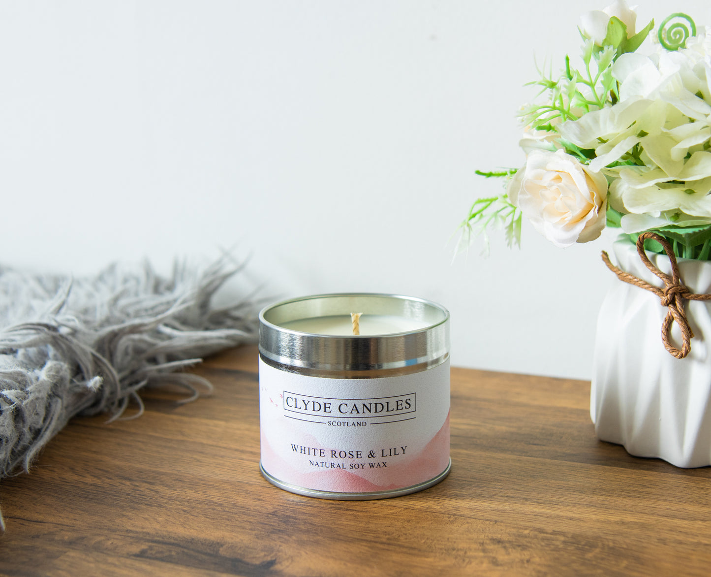 white rose and lily, scented natural soy wax candle in tin, hand made british, scottish candle, fairy dust