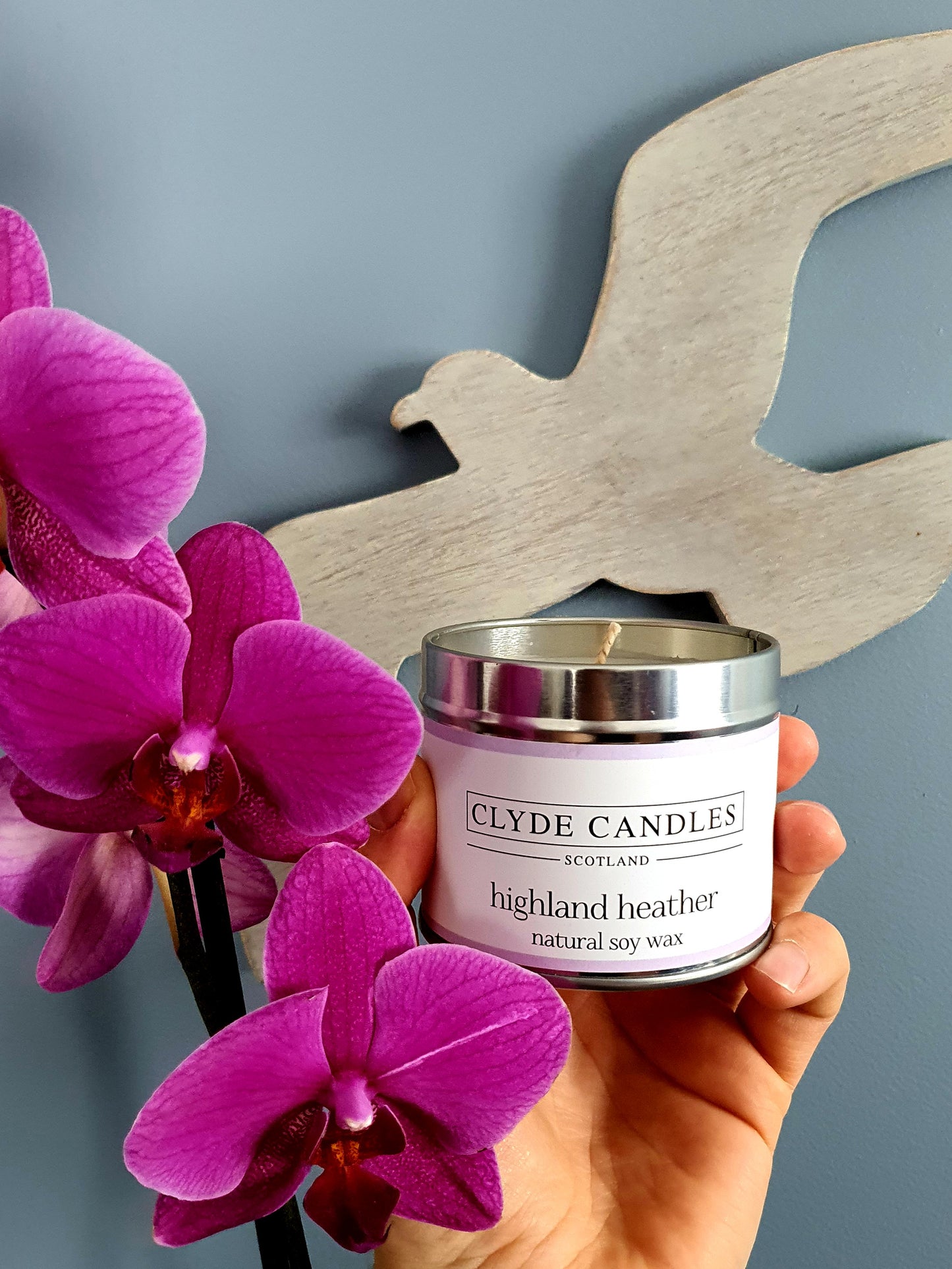 Highland Heather Candle Tin, Natural Soy wax, Scottish Luxury Gift Candles, Clyde Candles, vegan friendly candle