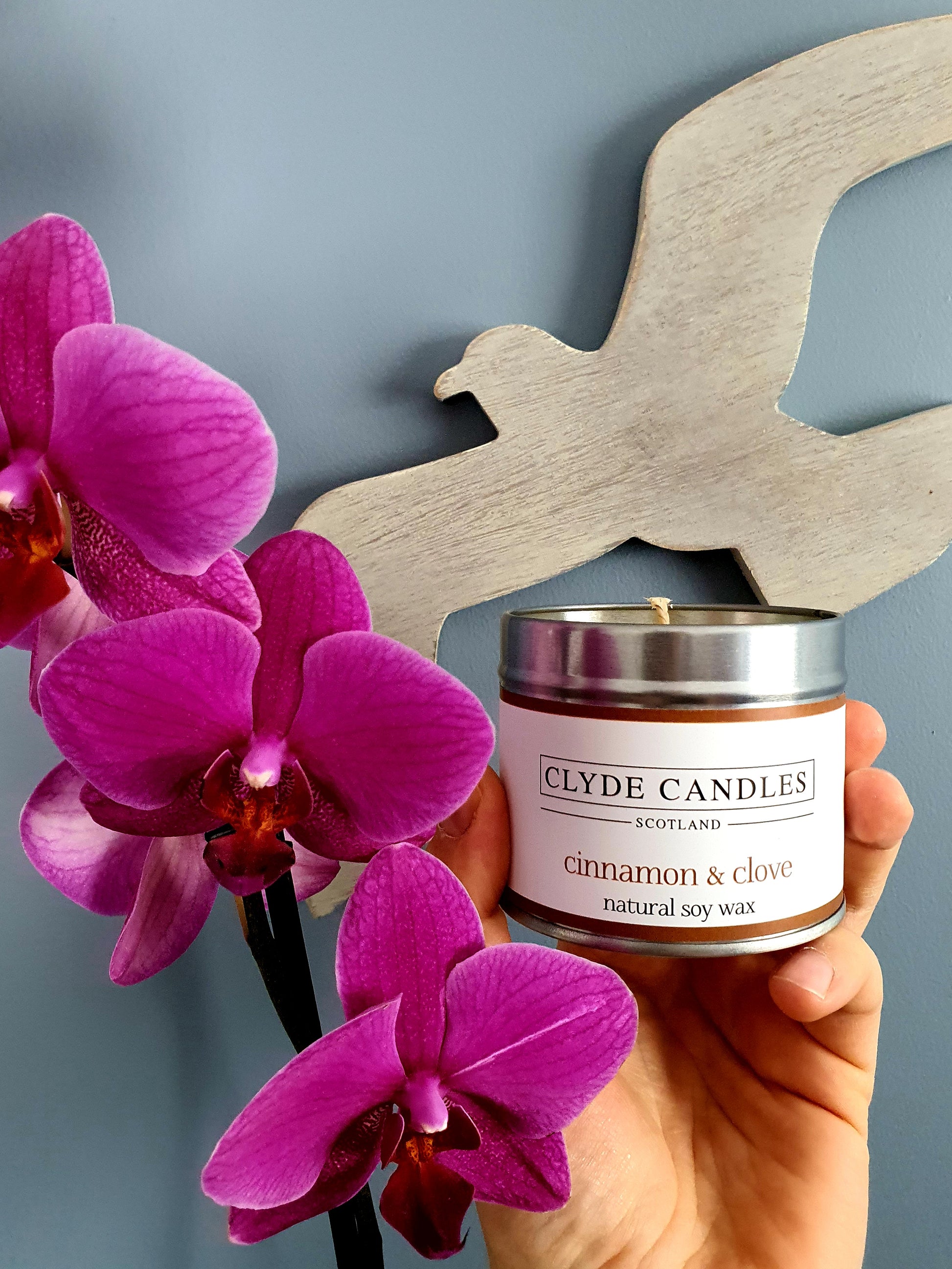 Cinnamon & Clove Scented Candle Tin Natural Soy wax, Scottish Luxury Gift Candles, Clyde Candles