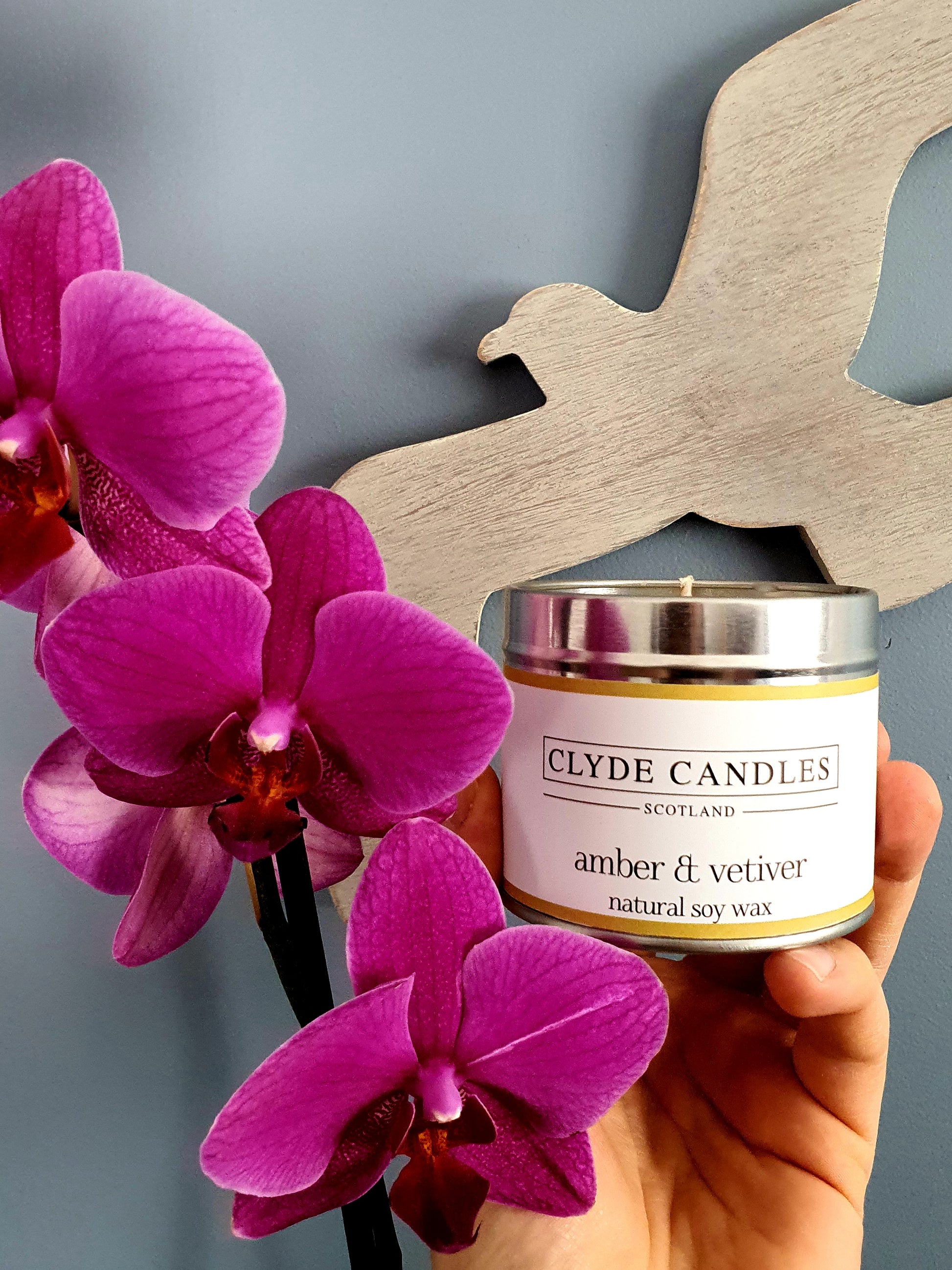 Amber & Vetiver Scented Candle Tin, Luxury Natural Soy wax, Scottish Candles, Clyde Candles