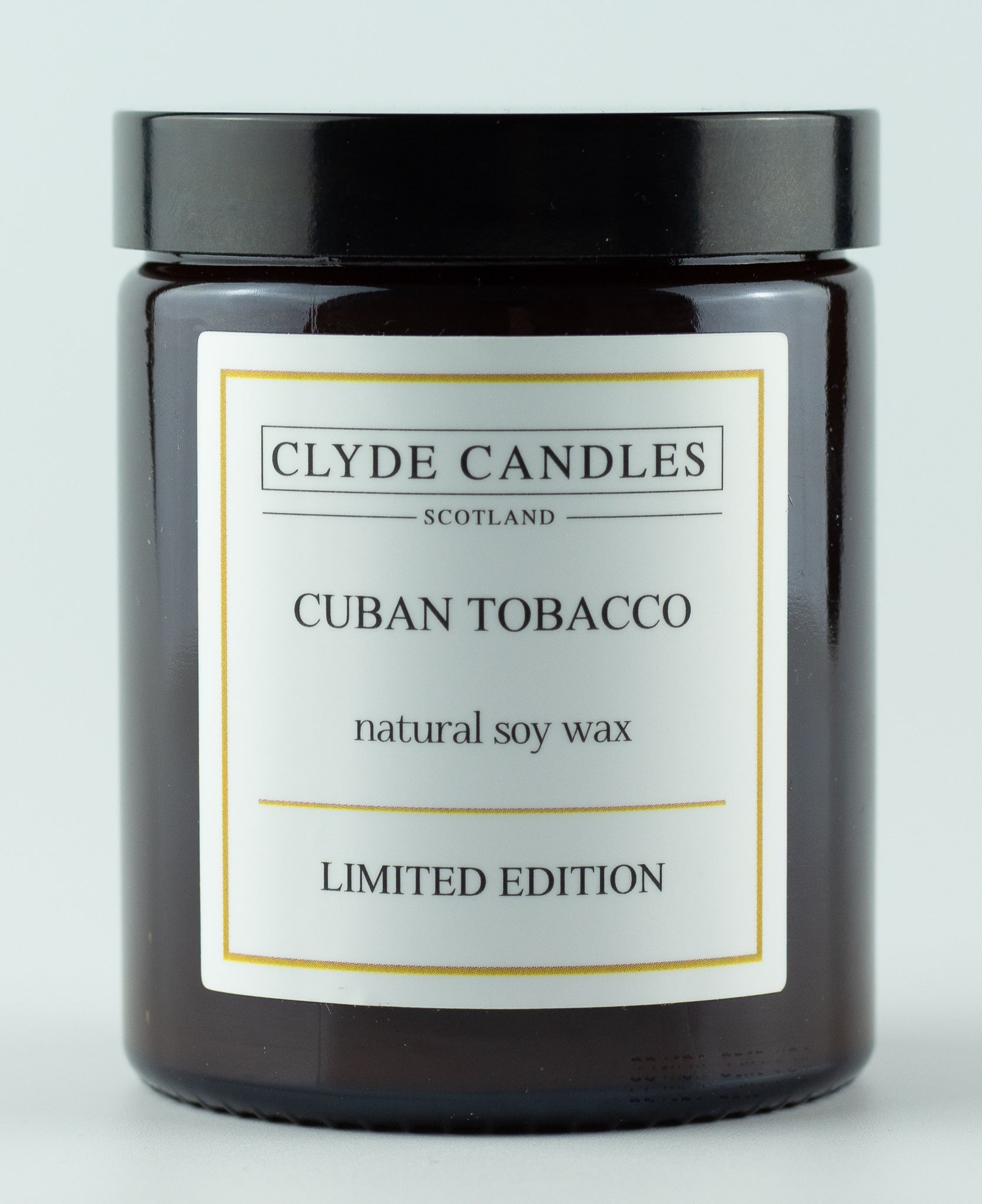 Cuban Tobacco Amber Glass, natural soy wax, clyde candles, hand made in scotland, scottish gifts, candle gifts, scented british candle gifts