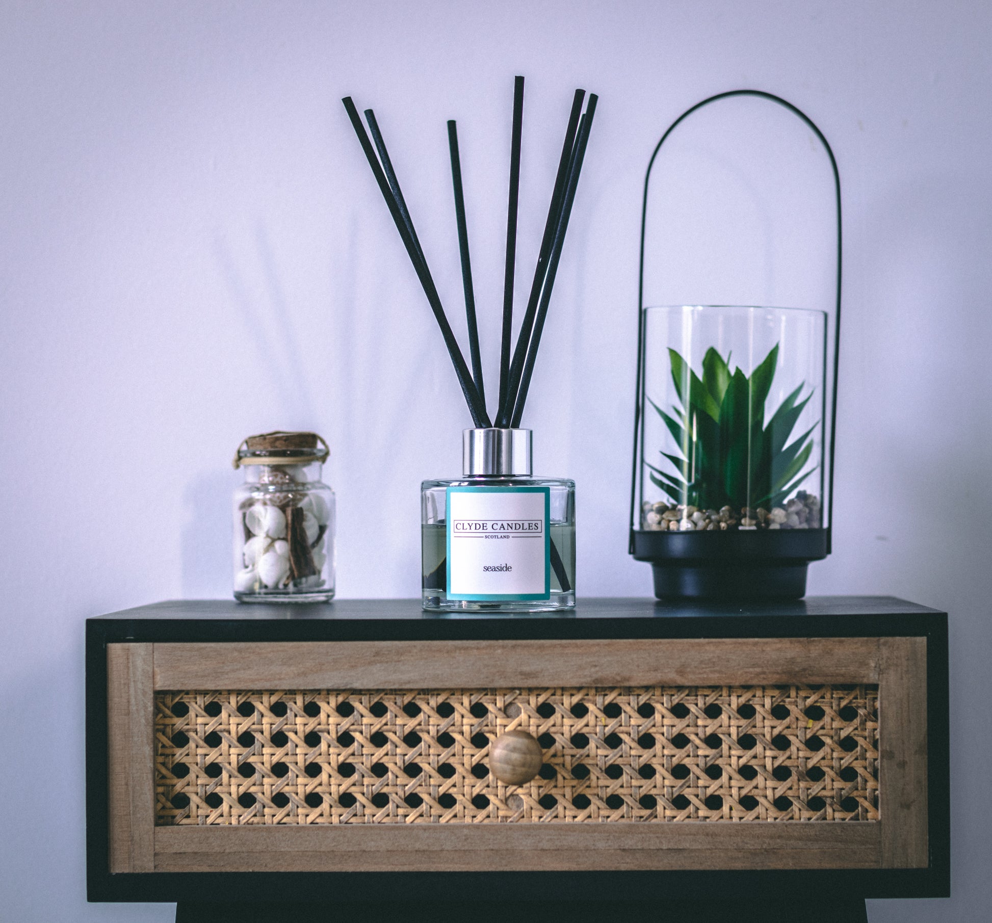 Seaside Reed Diffuser - Clyde Candles, Luxury Diffuser Oil with a Set of 7 Fibre Sticks, 100ml, Best Aroma Scent for Home, Kitchen, Living Room, Bathroom. Fragrance Diffusers set with sticks