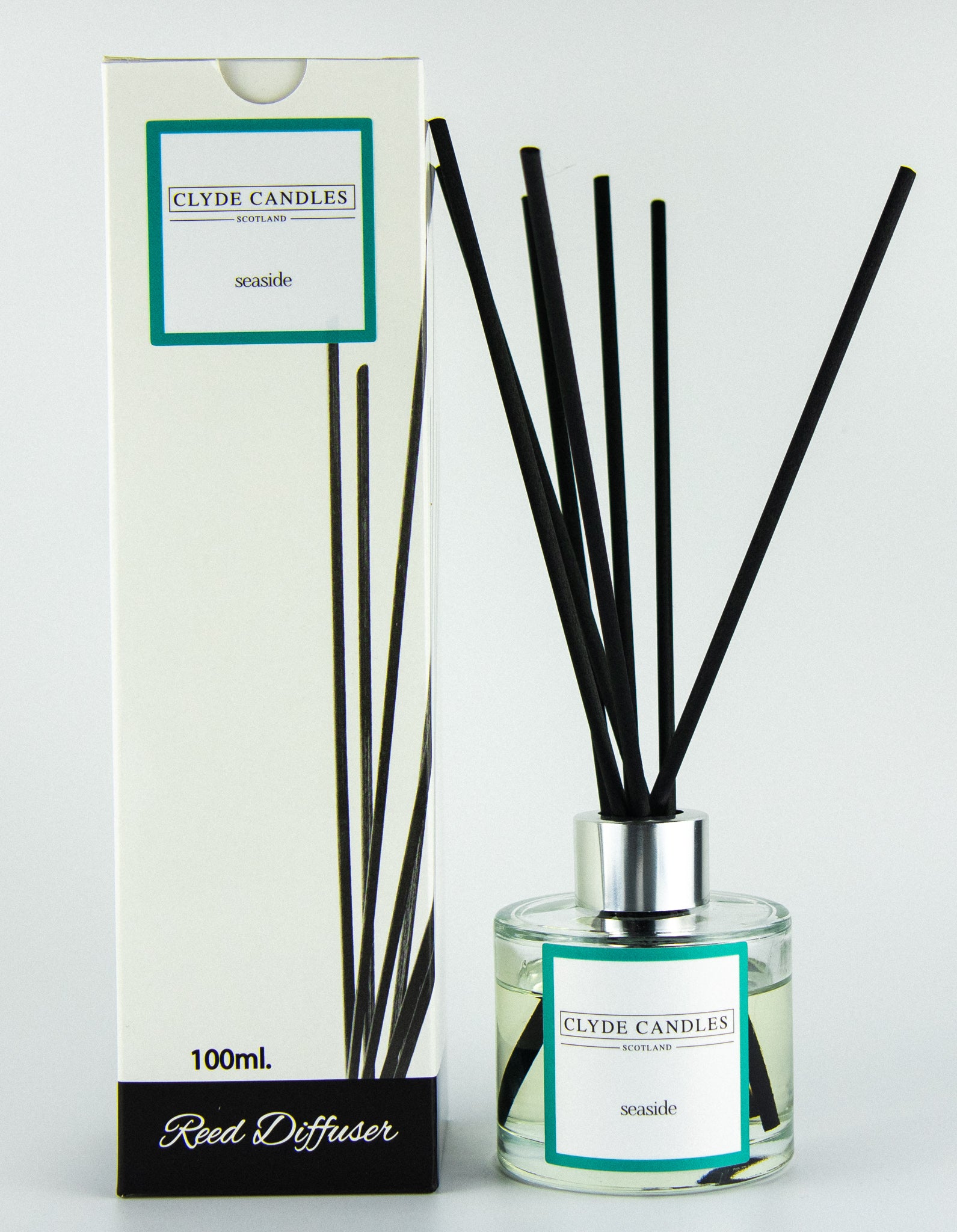 Seaside Reed Diffuser - Clyde Candles, Luxury Diffuser Oil with a Set of 7 Fibre Sticks, 100ml, Best Aroma Scent for Home, Kitchen, Living Room, Bathroom. Fragrance Diffusers set with sticks