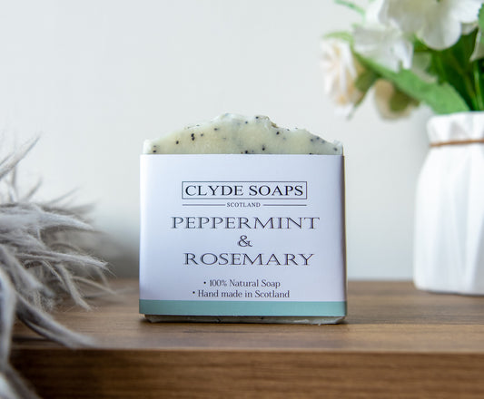 Peppermint, Rosemary and Poppy Soap - Clyde Soaps , Cold Process, Palm Oil & Plastic Free, Eco Gift, UK Handmade Vegan, Cruelty Free