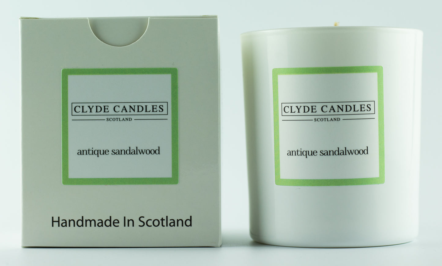 Antique Sandalwood Gift Box Candle - Large Glass Natural Soy wax, Scottish Candles, Clyde Candles