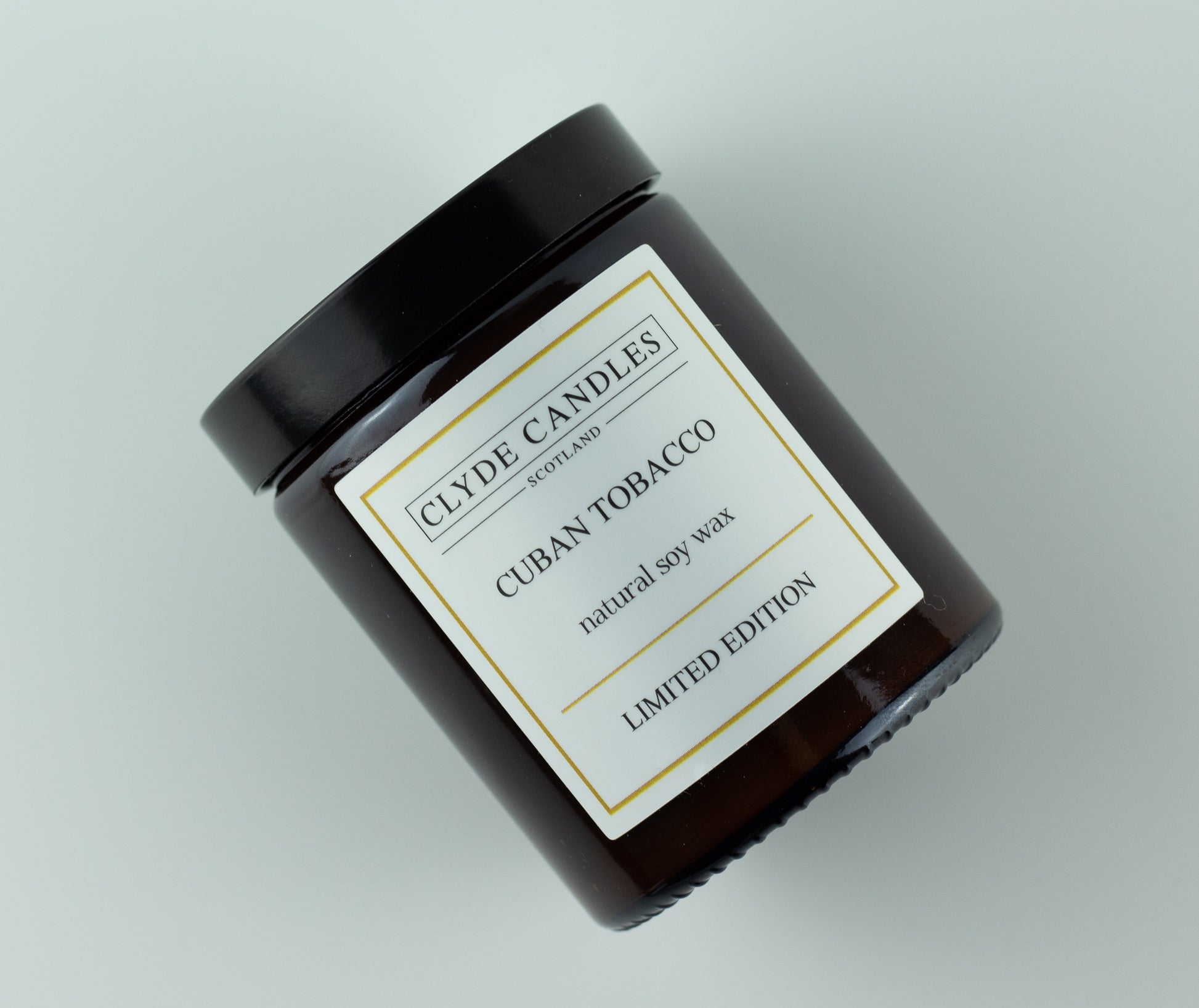 Cuban Tobacco Amber Glass, natural soy wax, clyde candles, hand made in scotland, scottish gifts, candle gifts, scented british candle gifts