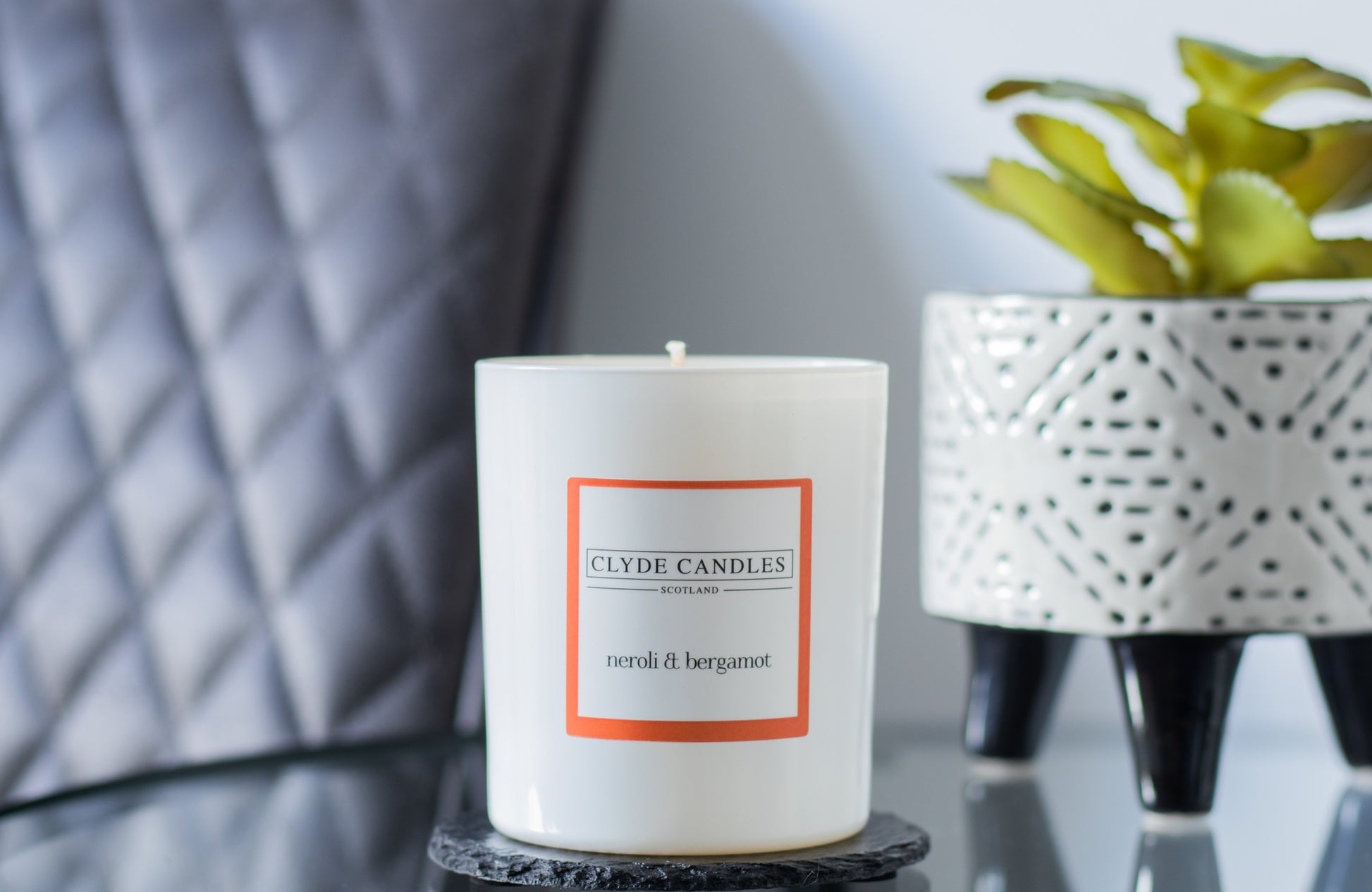 neroli and bergamot natural soy candle, clyde candles scottish made gifts, room fragrance