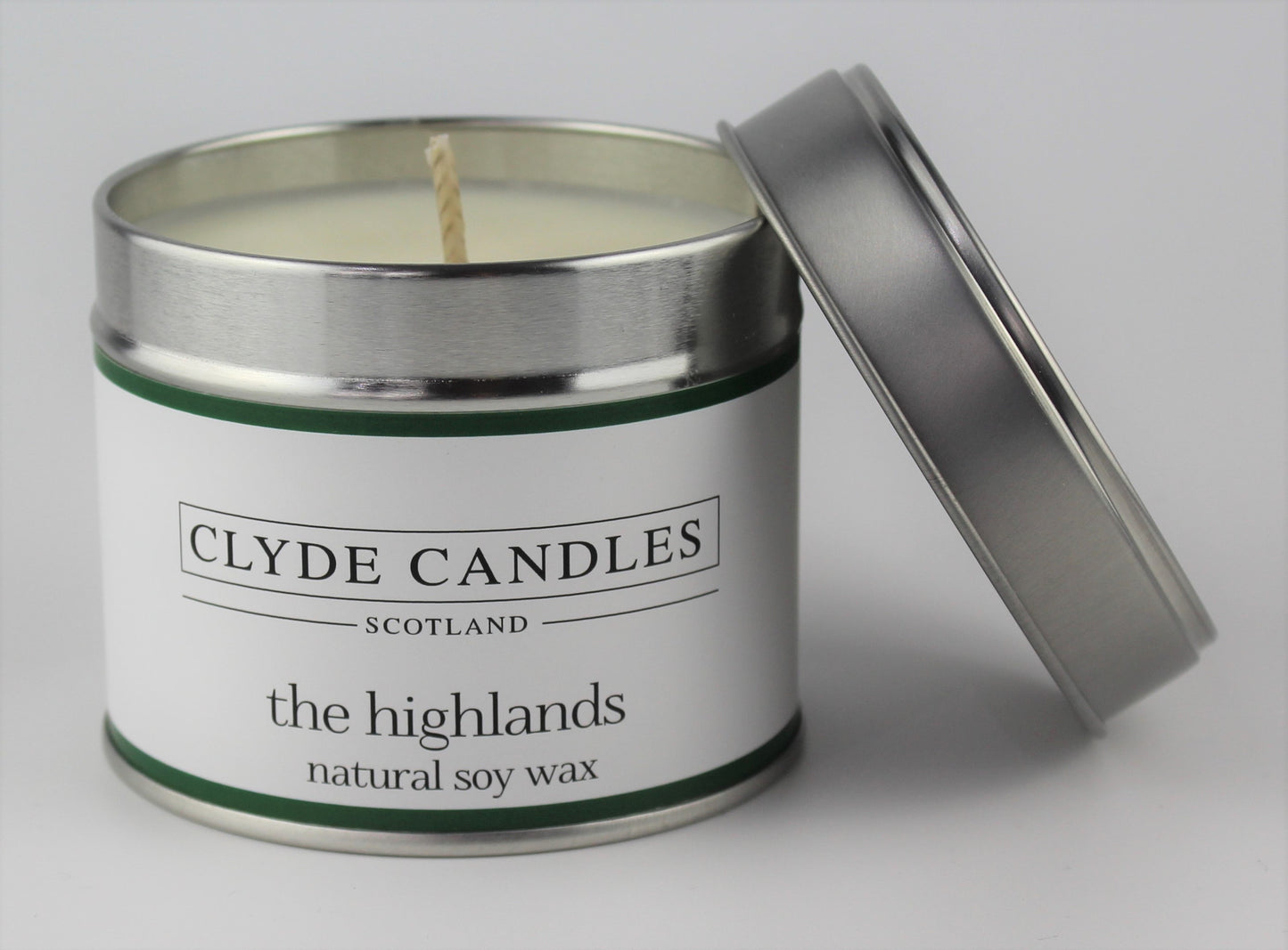 The Highlands Scented Candle Tin, Natural Soy Wax, Scottish Candles, Clyde Candles