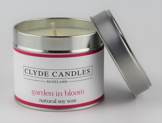 Garden In Bloom Scented Candle Tin  Natural Soy wax, Scottish Candles, Clyde Candles
