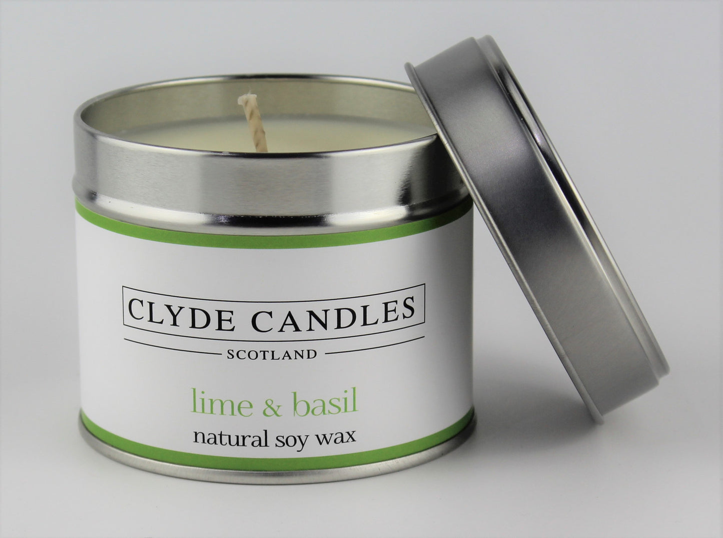 Lime & Basil Scented Candle Tin  Natural Soy wax, Scottish Candles, Clyde Candles