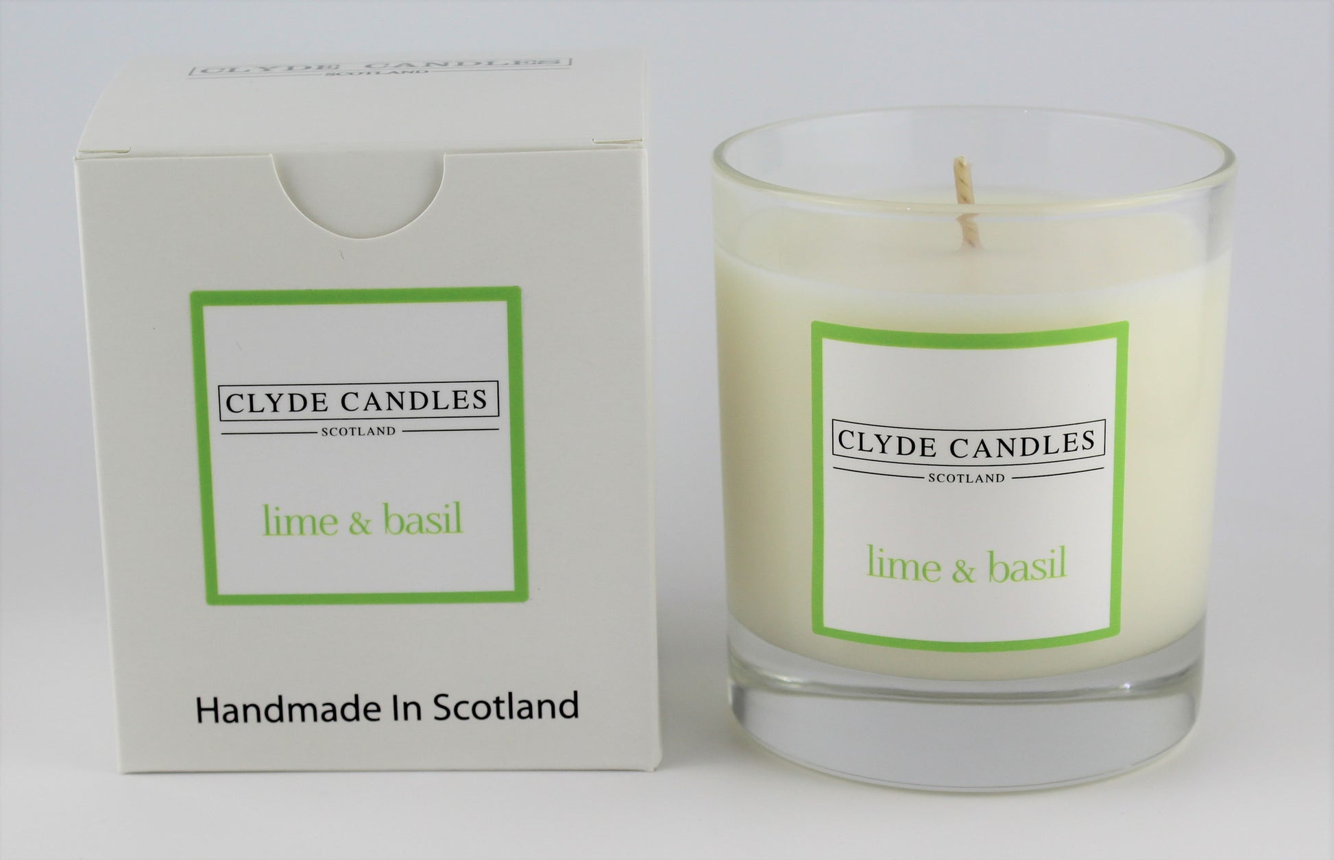 Lime & Basil Gift Box Candle - Large Glass Natural Soy wax, Scottish Candles, Clyde Candles