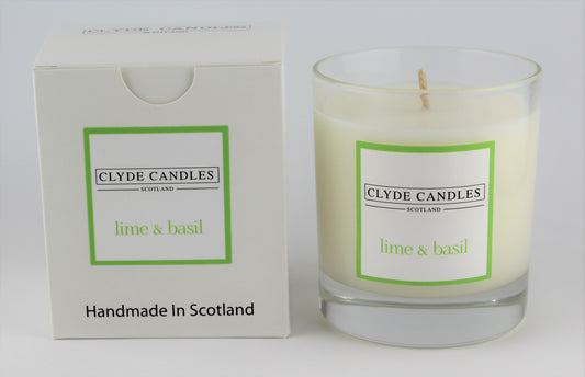 Lime & Basil Gift Box Candle - Large Glass Natural Soy wax, Scottish Candles, Clyde Candles