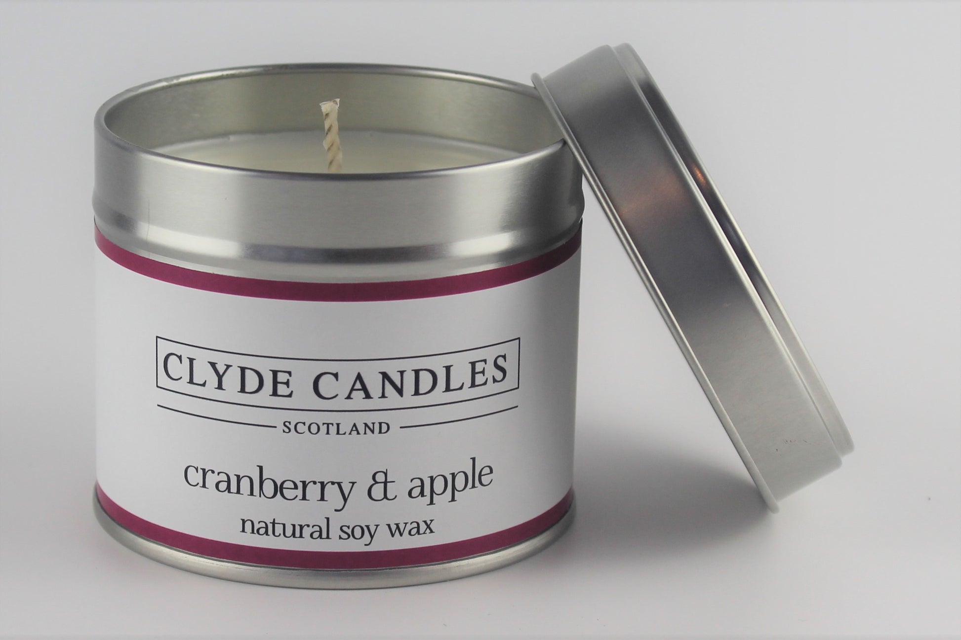 Cranberry & Apple Tin  Natural Soy wax, Scottish Candles, Clyde Candles