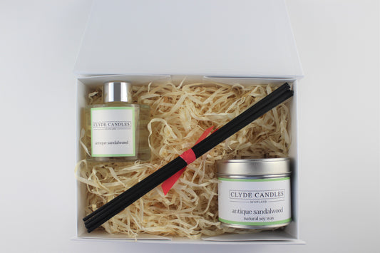 Antique Sandalwood Diffuser & Candle Gift Box Set - Scottish Natural Soy Candle