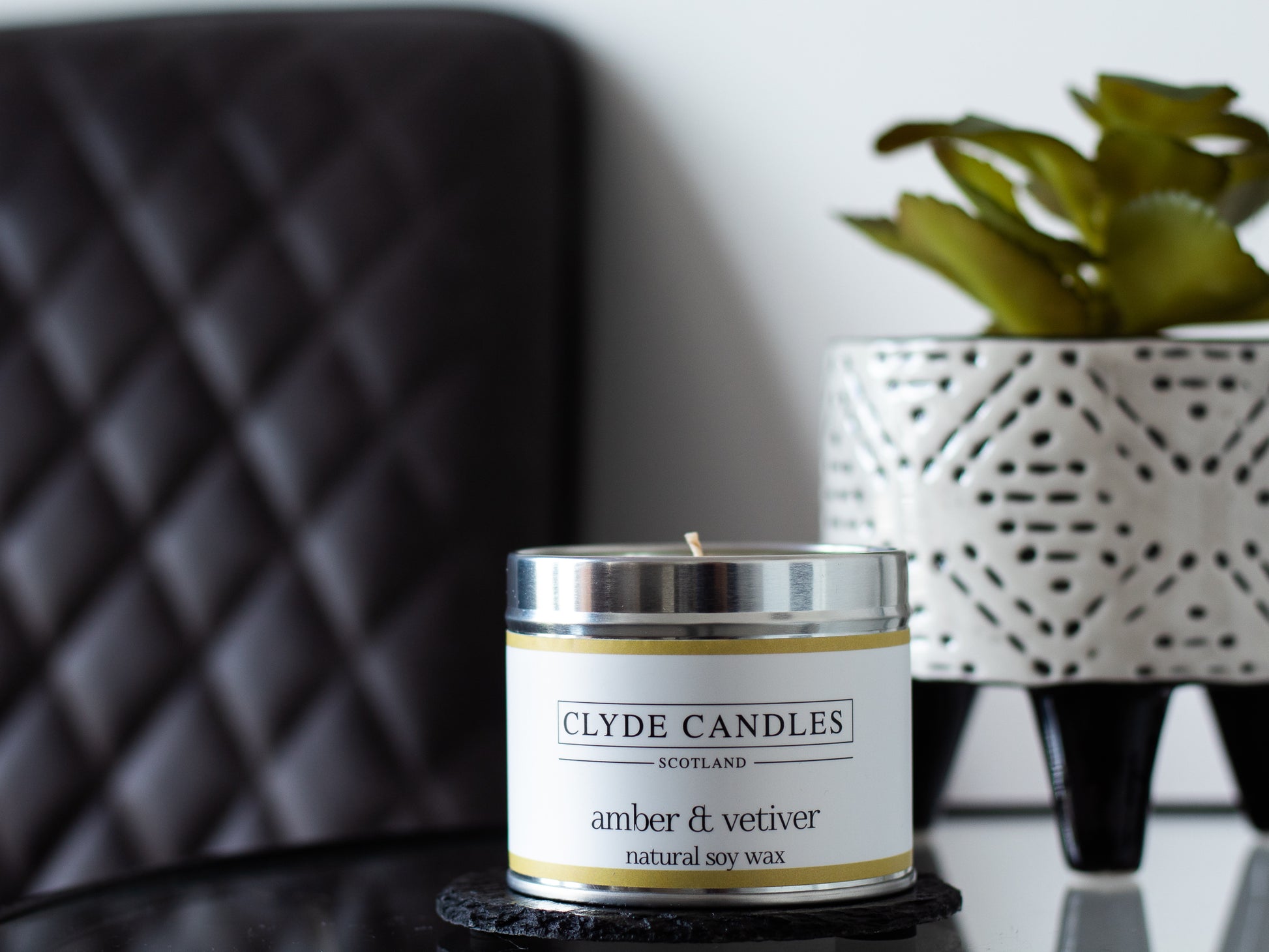 Amber & Vetiver Scented Candle Tin, Natural Soy wax, Scottish Candles, Clyde Candles