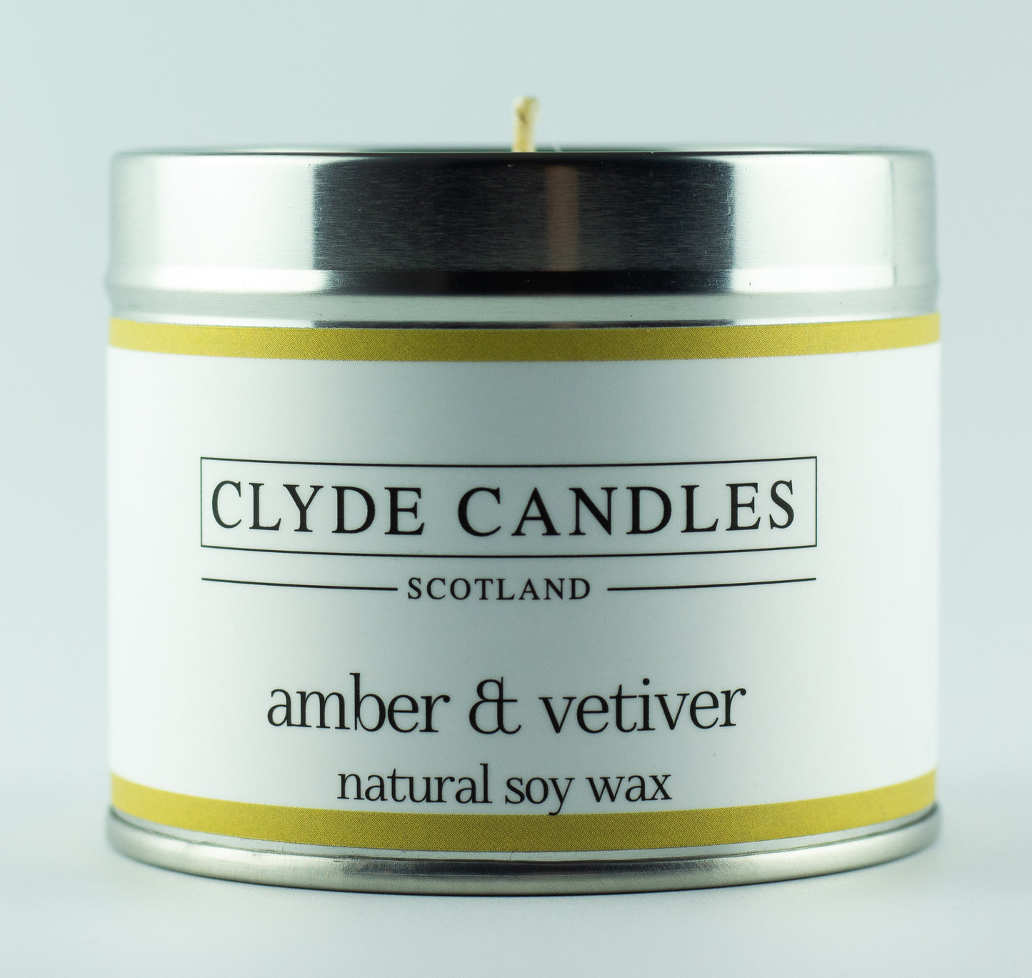 Amber & Vetiver Scented Candle Tin, Luxury Natural Soy wax, Scottish Candles, Clyde Candles
