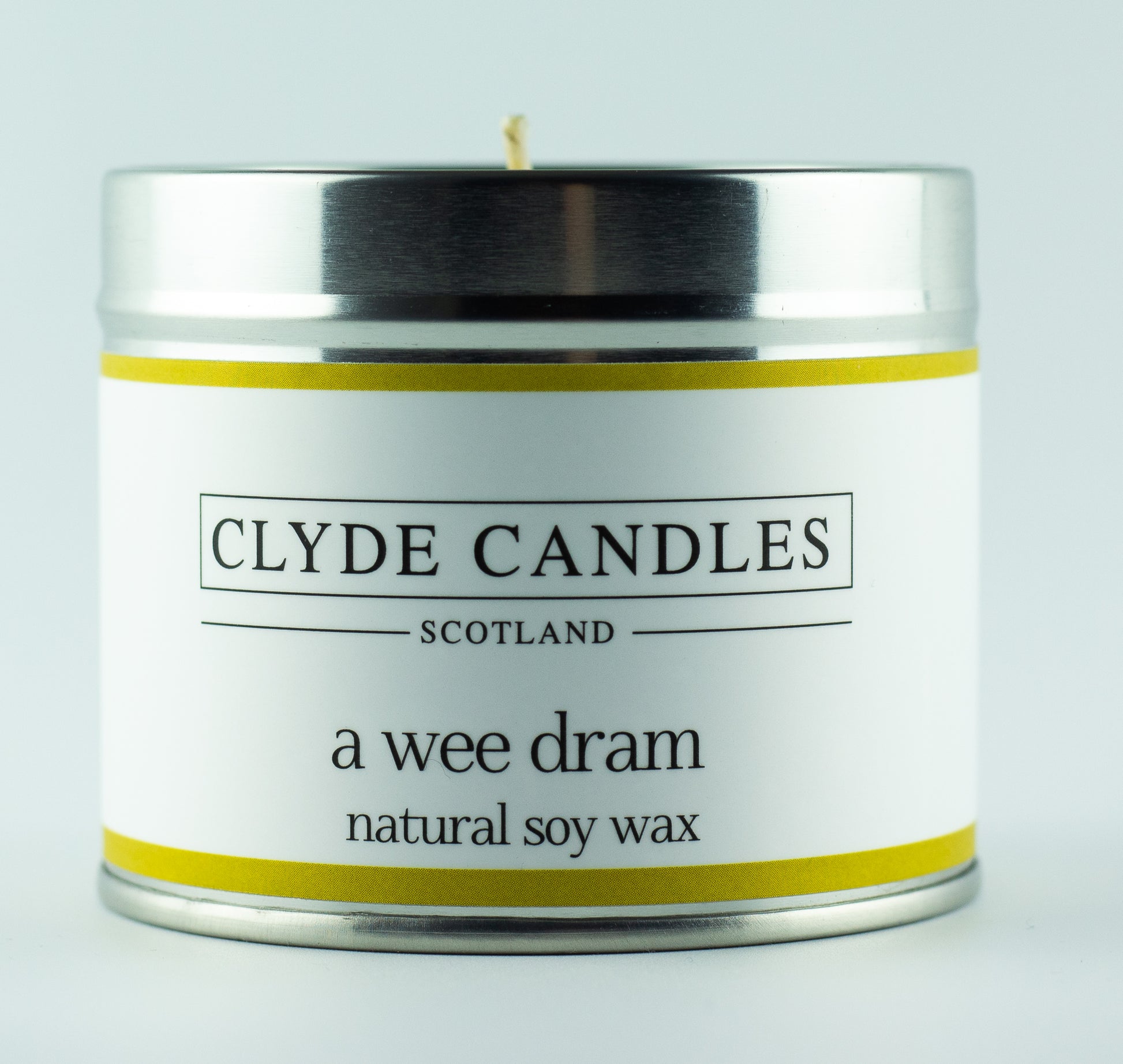 A Wee Dram Candle Tin Natural Soy wax, Scottish Luxury Gift Candles, Clyde Candles, whisky Candle
