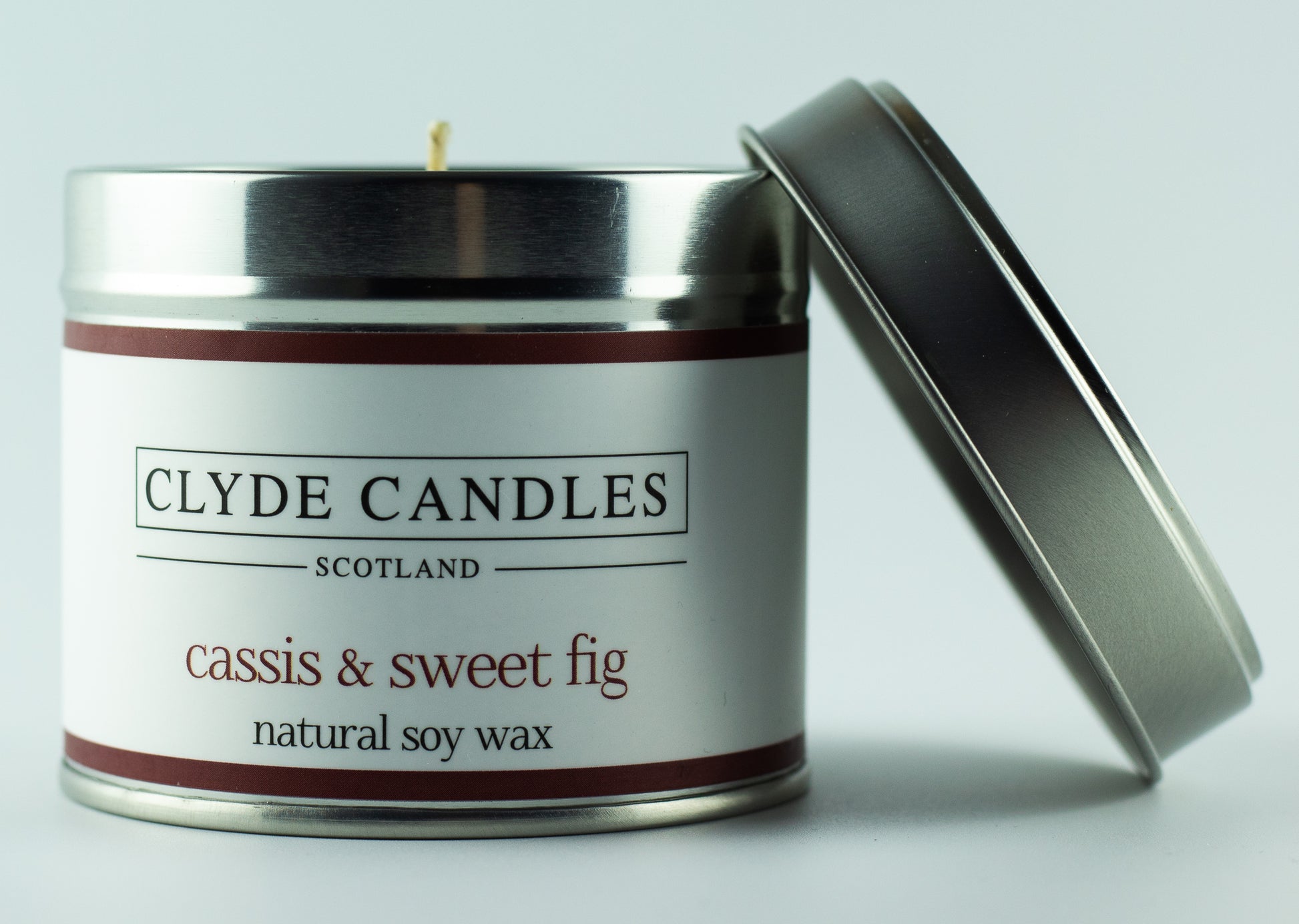 Cassis & Sweet Fig Candle Tin Natural Soy wax, Scottish Luxury Candles Gifts, Clyde Candles