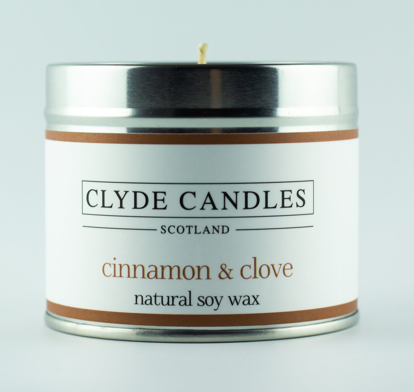 Cinnamon & Clove Scented Candle Tin Natural Soy wax, Scottish Luxury Gift Candles, Clyde Candles