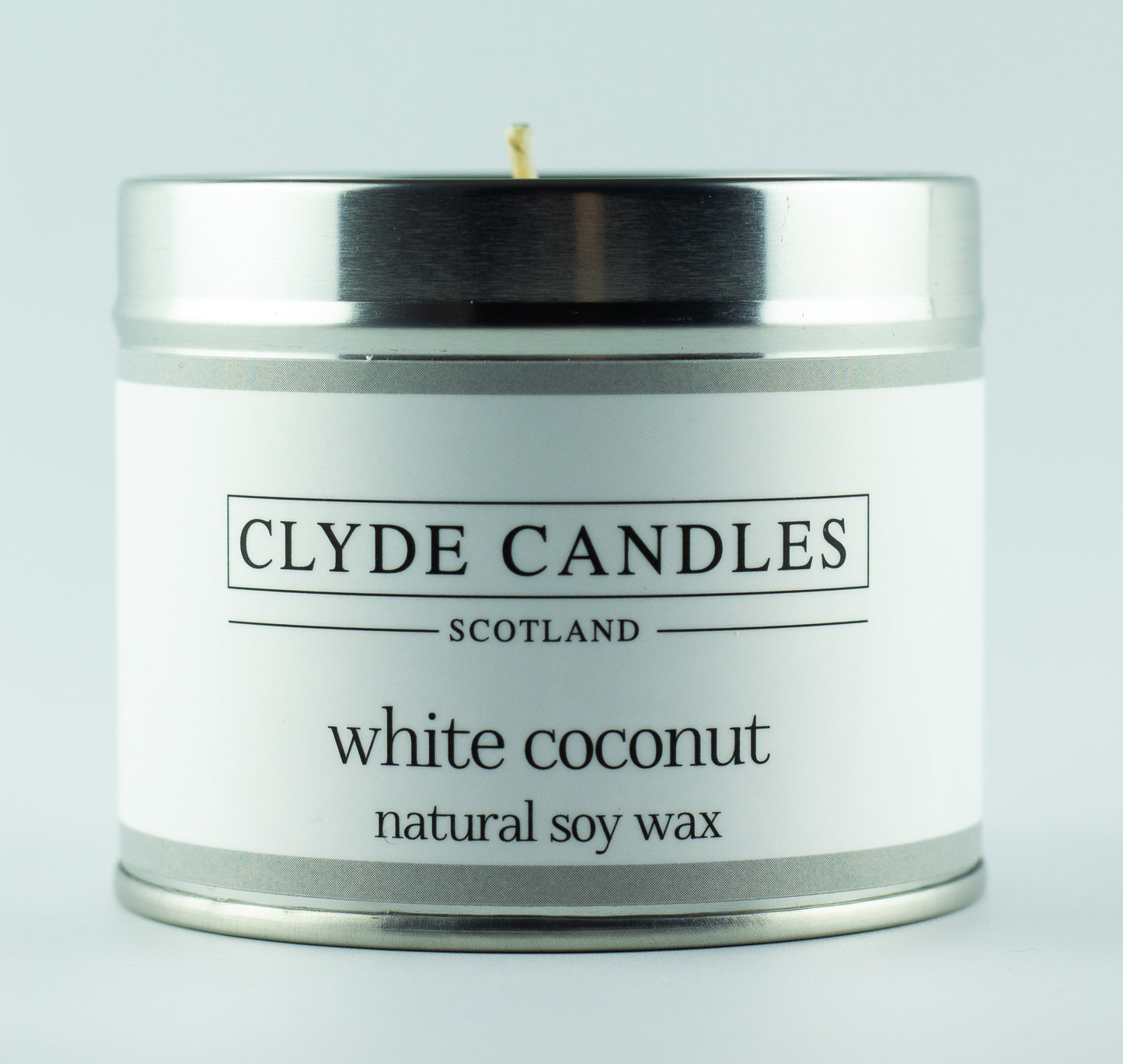 White Coconut Candle Tin, Natural soy wax, Scottish Luxury Gift Candles, Clyde Candles