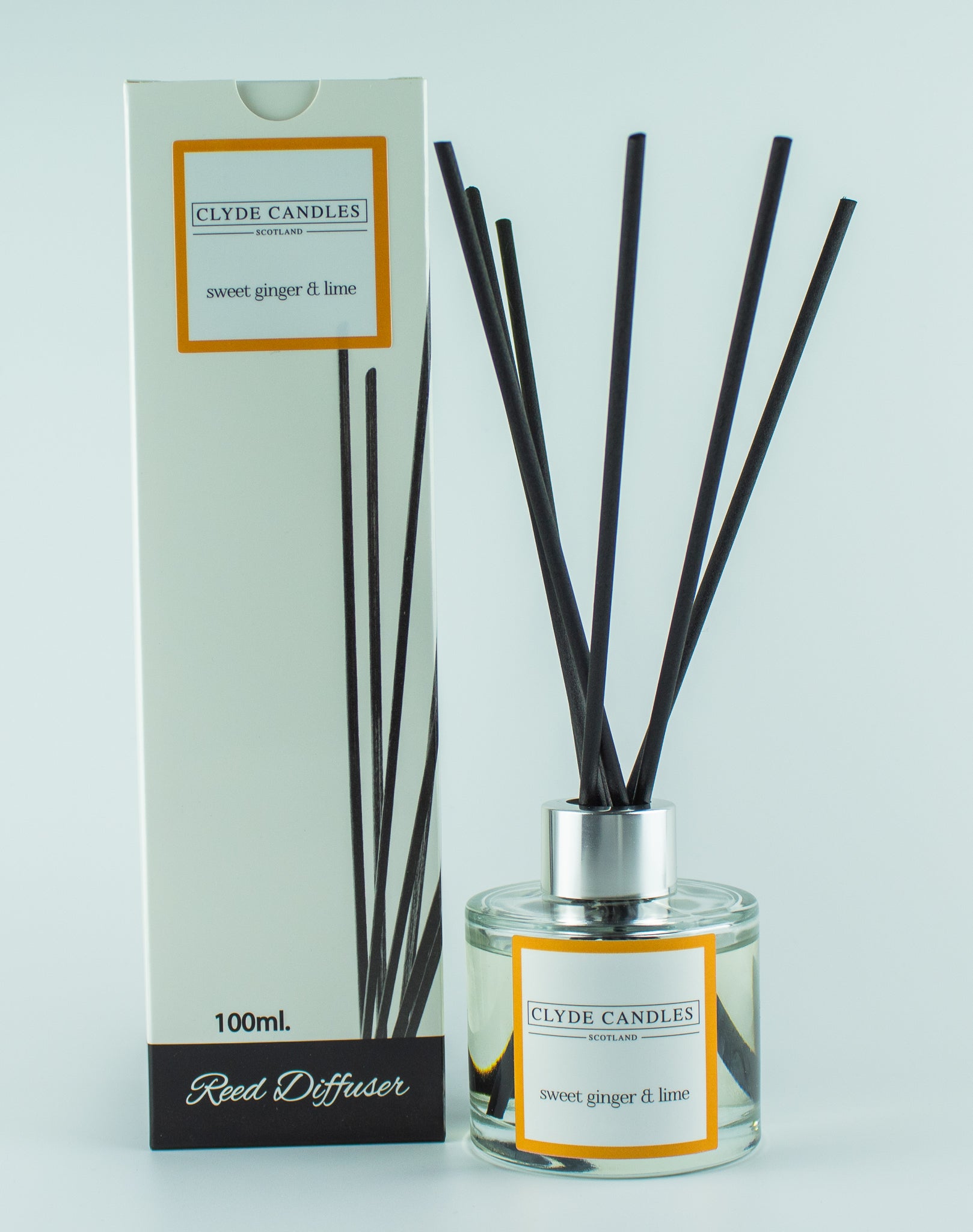 Sweet Ginger & Lime Reed Diffuser - Clyde Candles, Luxury Diffuser Oil with a Set of 7 Fibre Sticks, 100ml, Best Aroma Scent for Home, Kitchen, Living Room, Bathroom. Fragrance Diffusers set with sticks