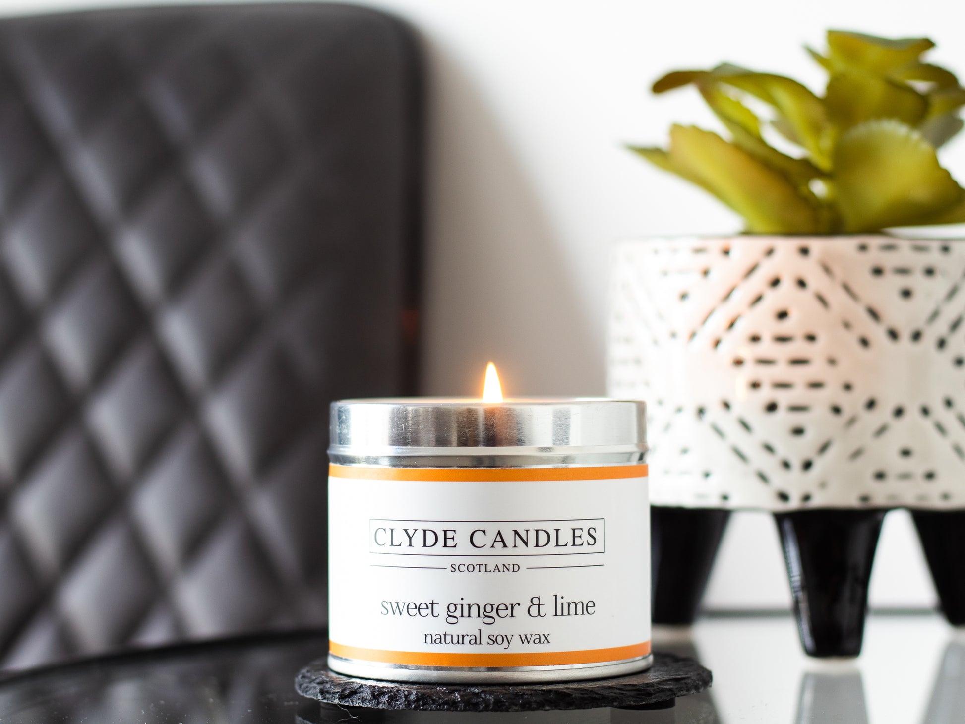 Sweet Ginger & Lime Scented Candle Tin, Natural Soy wax, Scottish Candles, Clyde Candles