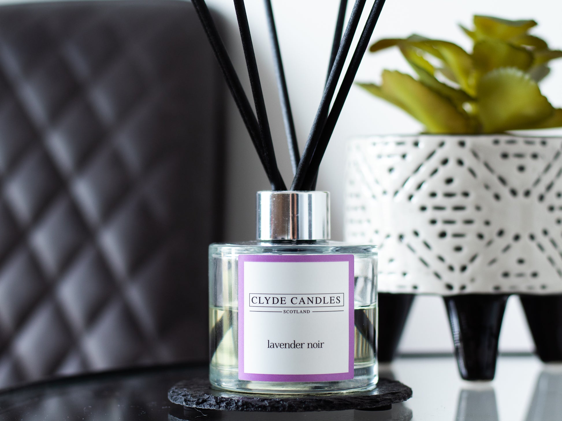 Lavender Noir Reed Diffuser - Clyde Candles, Luxury Diffuser Oil with a Set of 7 Fibre Sticks, 100ml, Best Aroma Scent for Home, Kitchen, Living Room, Bathroom. Fragrance Diffusers set with sticks