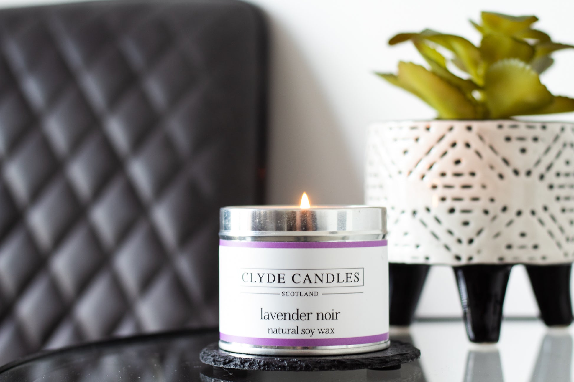 Lavender Noir Candle Tin Natural Soy wax, Scottish Candles, Clyde Candles
