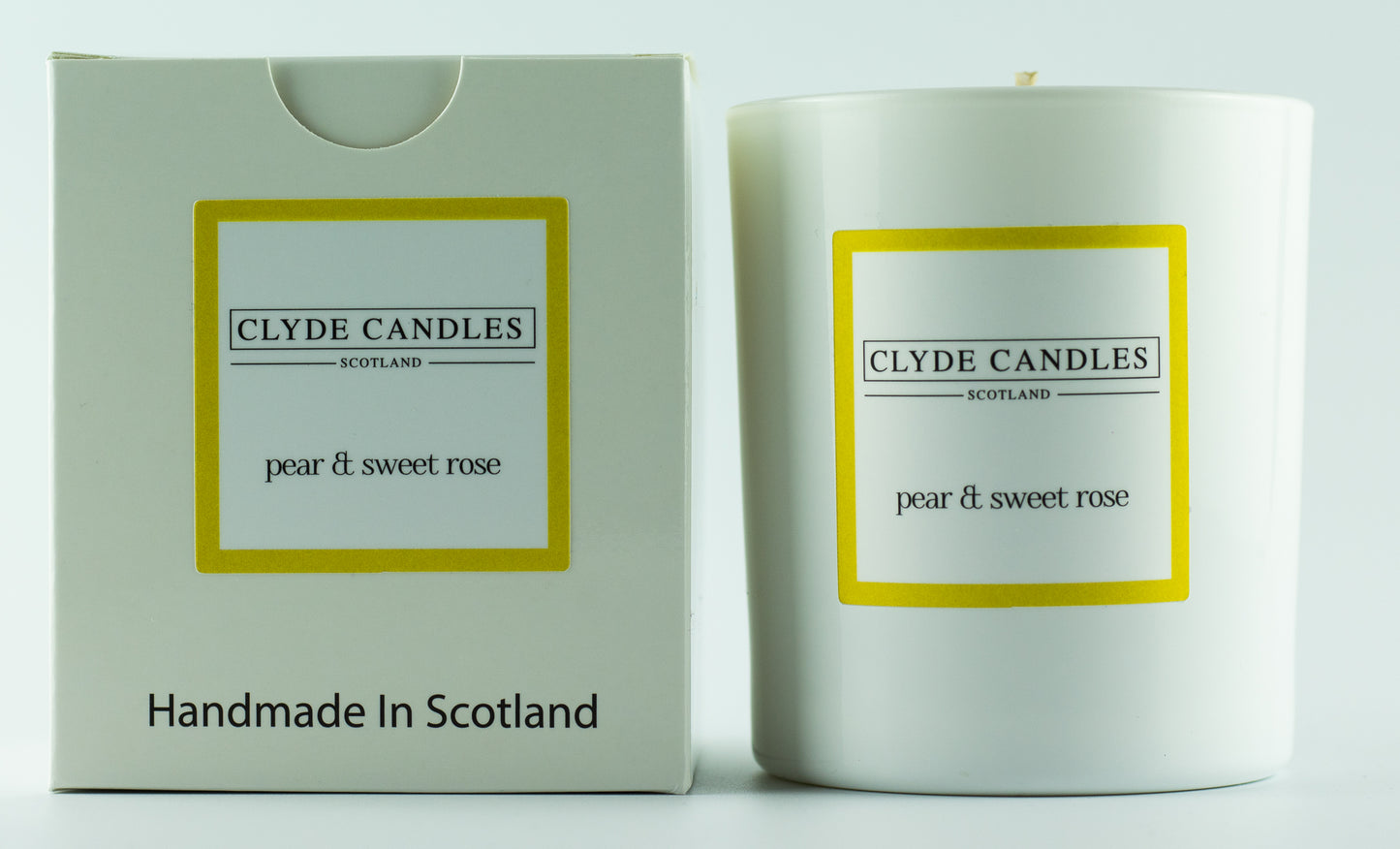Clyde candles pear and sweet rose glass gift box hand made soy candle made in scotland