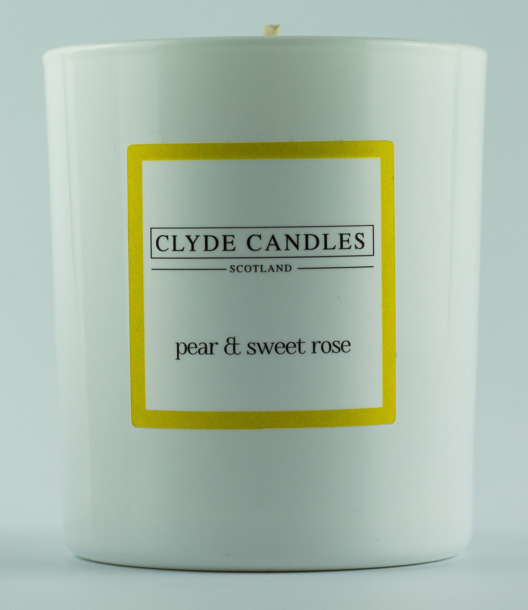 Clyde candles pear and sweet rose glass gift box hand made soy candle made in scotland