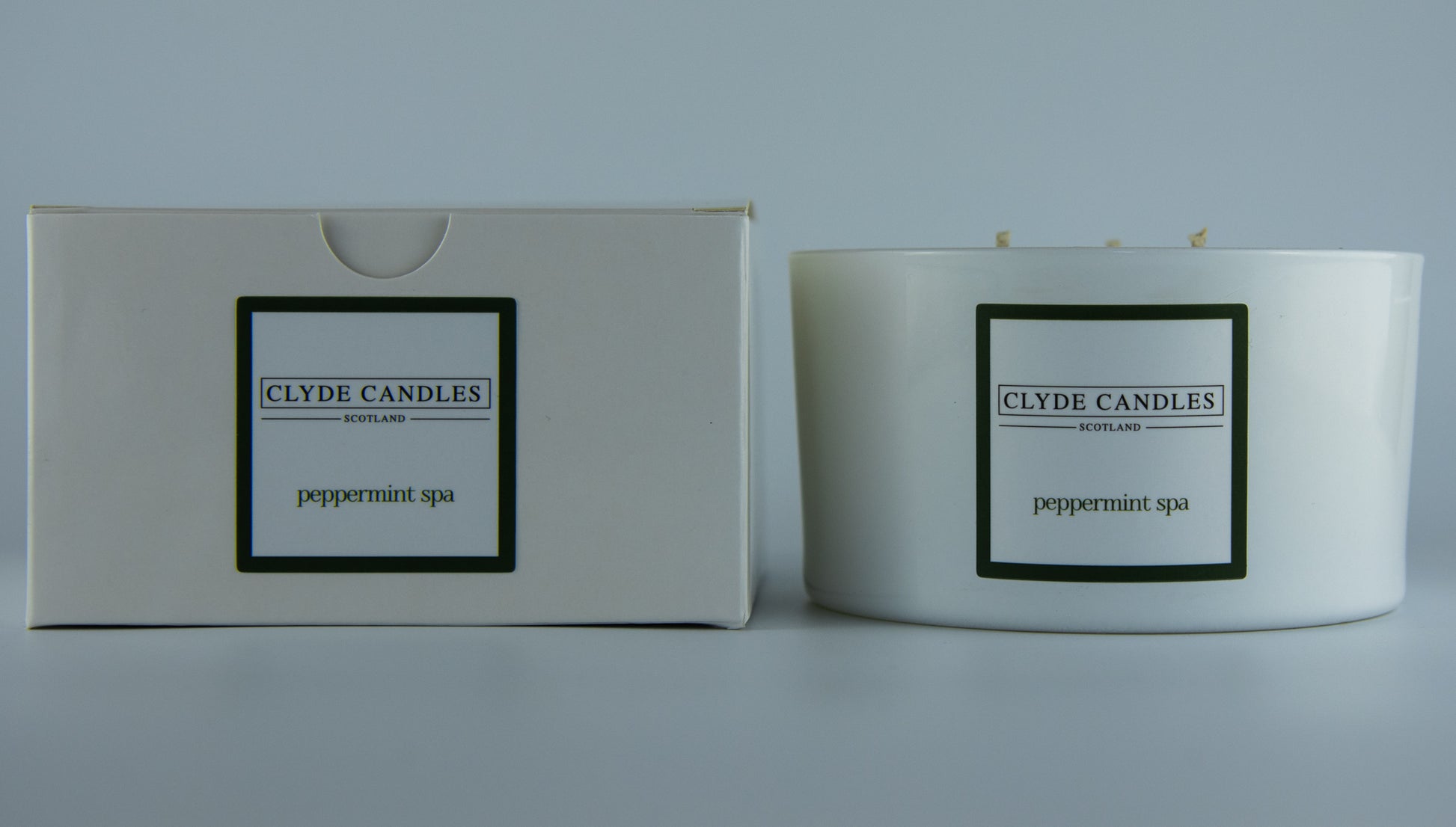 Peppermint Spa Scented Candle Gift Box Three Wicks, Natural Soy wax, Scottish Candles, Clyde Candles, eucalyptus soy candle, Fresh candle, bathroom candle