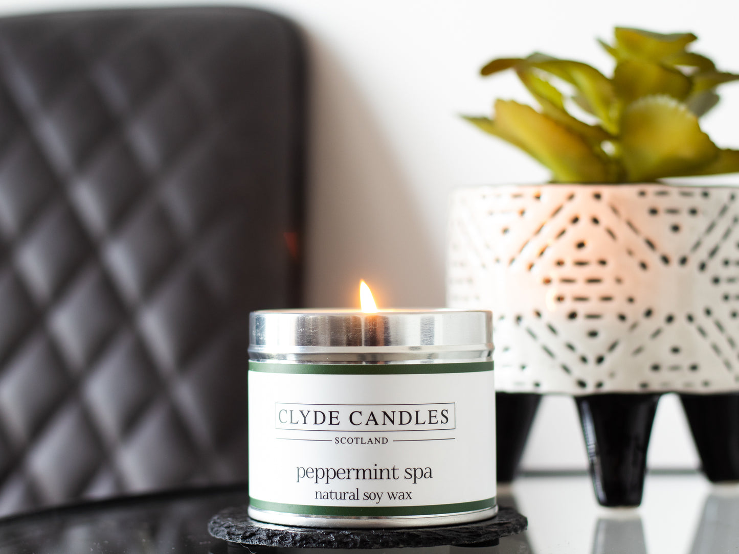 Peppermint Spa Scented Candle Tin Natural Soy wax, Scottish Candles, Clyde Candles