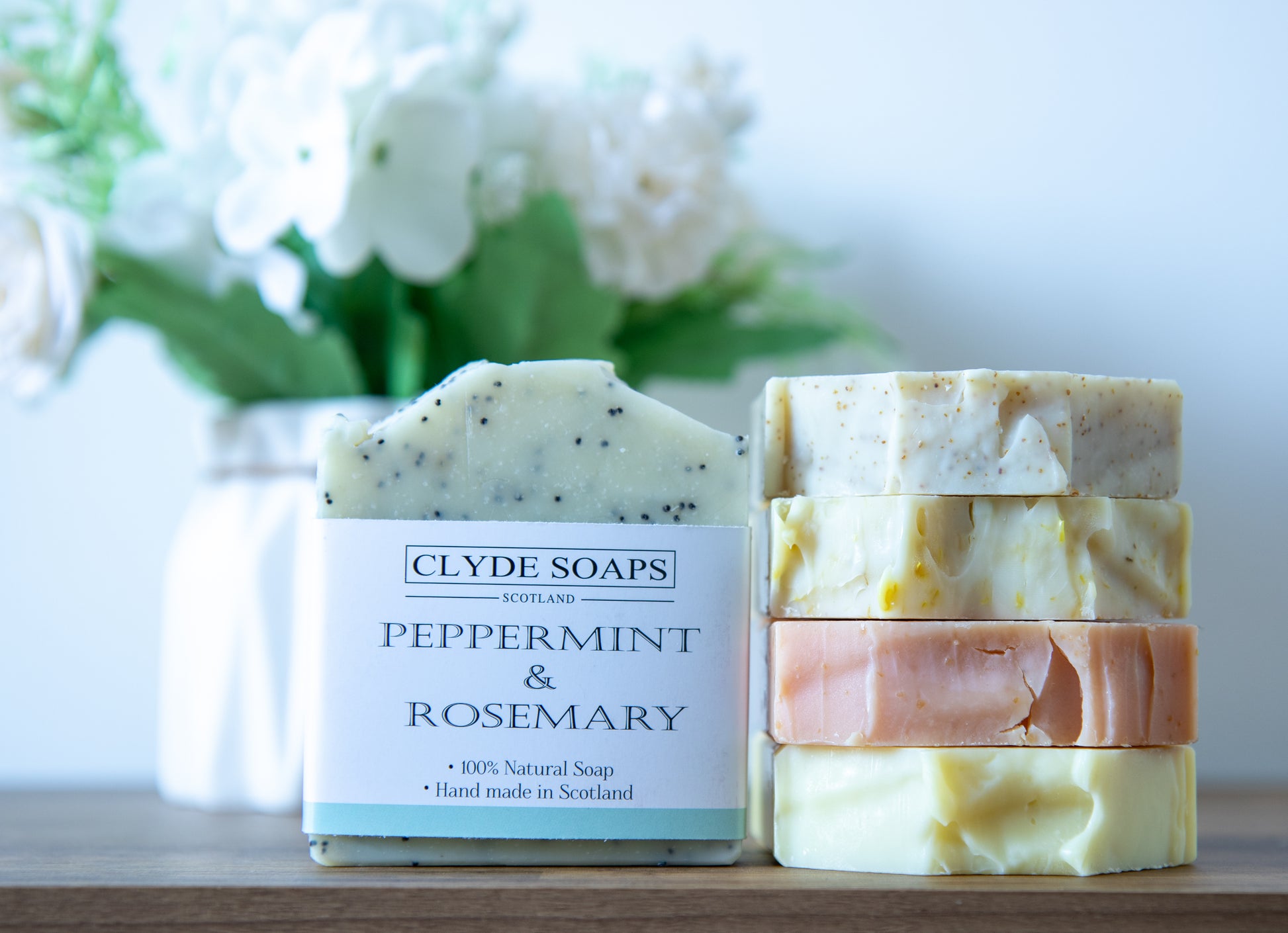 Peppermint, Rosemary and Poppy Soap - Clyde Soaps , Cold Process, Palm Oil & Plastic Free, Eco Gift, UK Handmade Vegan, Cruelty Free