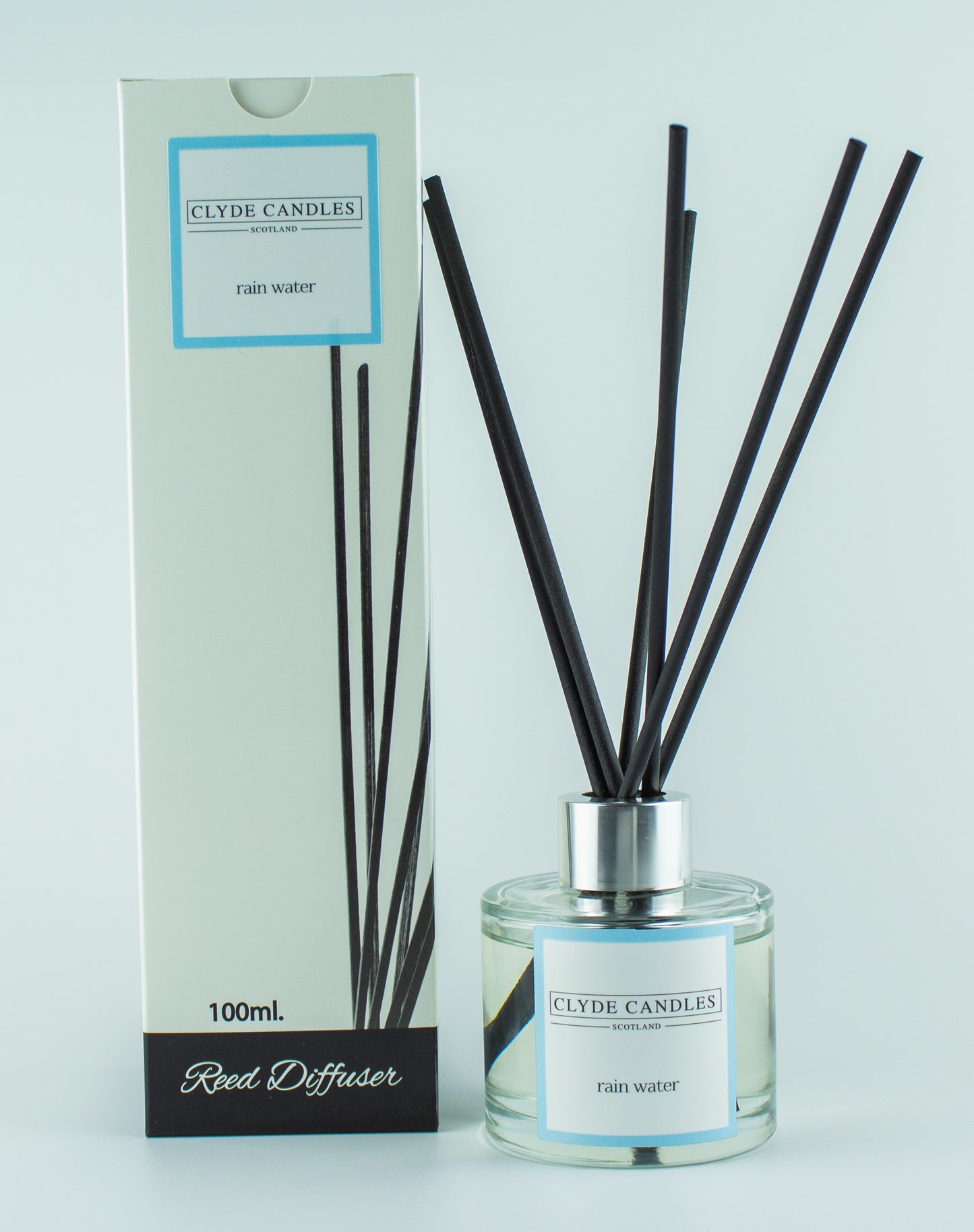 Rain Water Reed Diffuser - Clyde Candles, Luxury Diffuser Oil with a Set of 7 Fibre Sticks, 100ml, Best Aroma Scent for Home, Kitchen, Living Room, Bathroom. Fragrance Diffusers set with sticks
