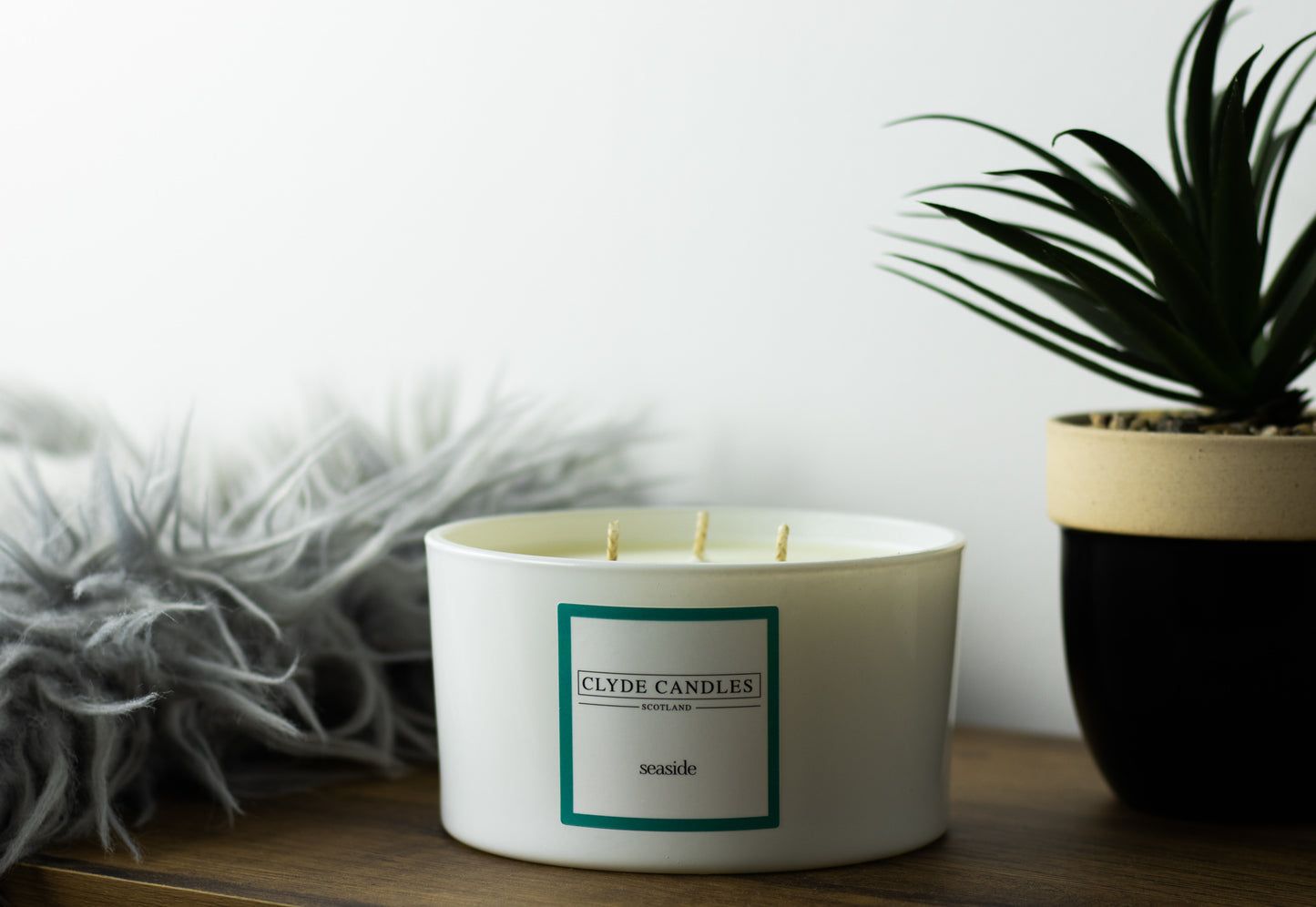 seaside three wicks natural soy wax clyde candles, scottish made luxury gifts, sea salt algae